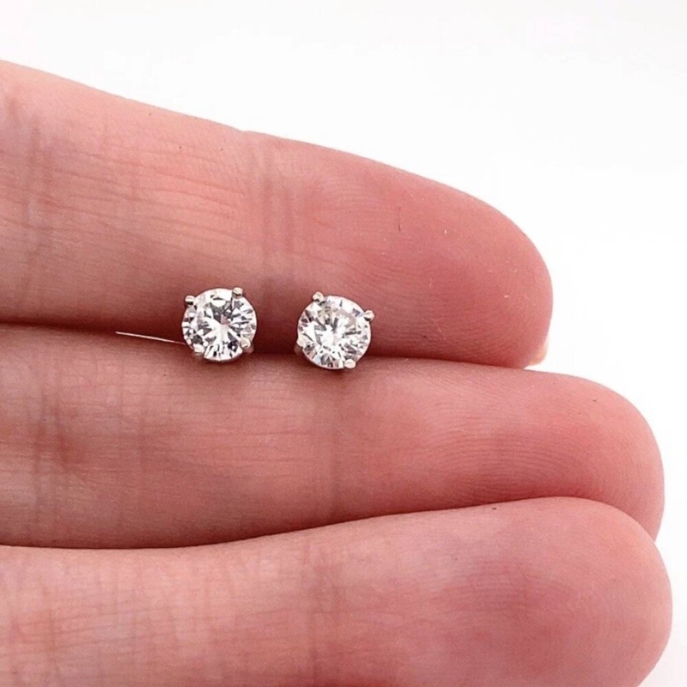 1 Ct Round Cut Moissanite FL/D Solitaire Stud Earrings 14K White Gold Screw 5mm
